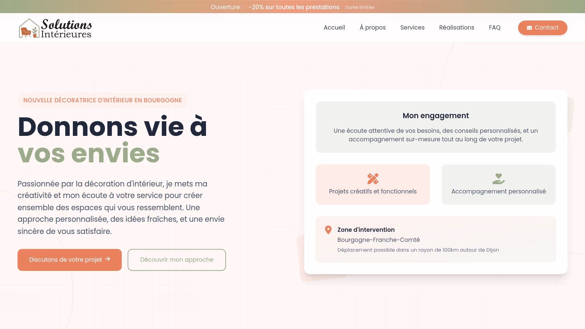 Aperçu du site Solutions Intérieures